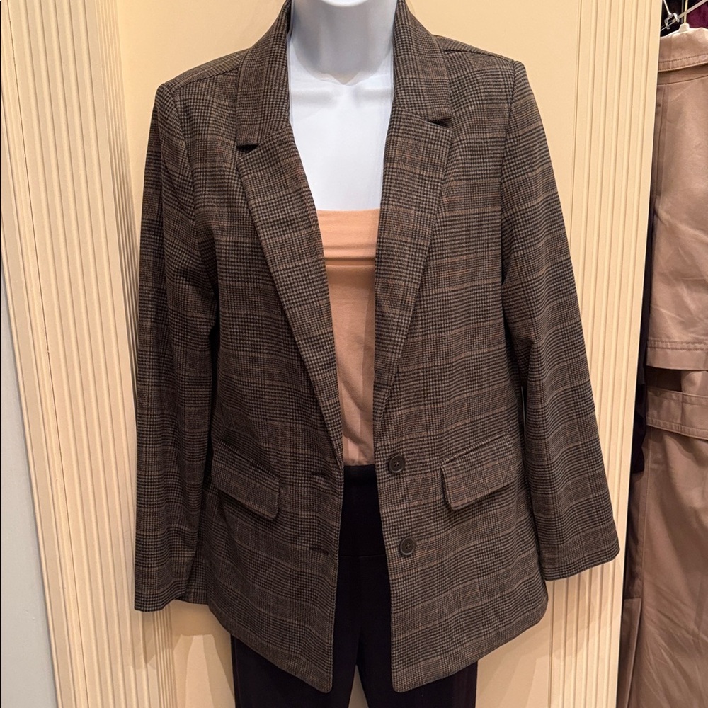 Old Navy Relaxed Twill Blazer Brown Plaid Unlined Size XS - Picture 2 of 10
